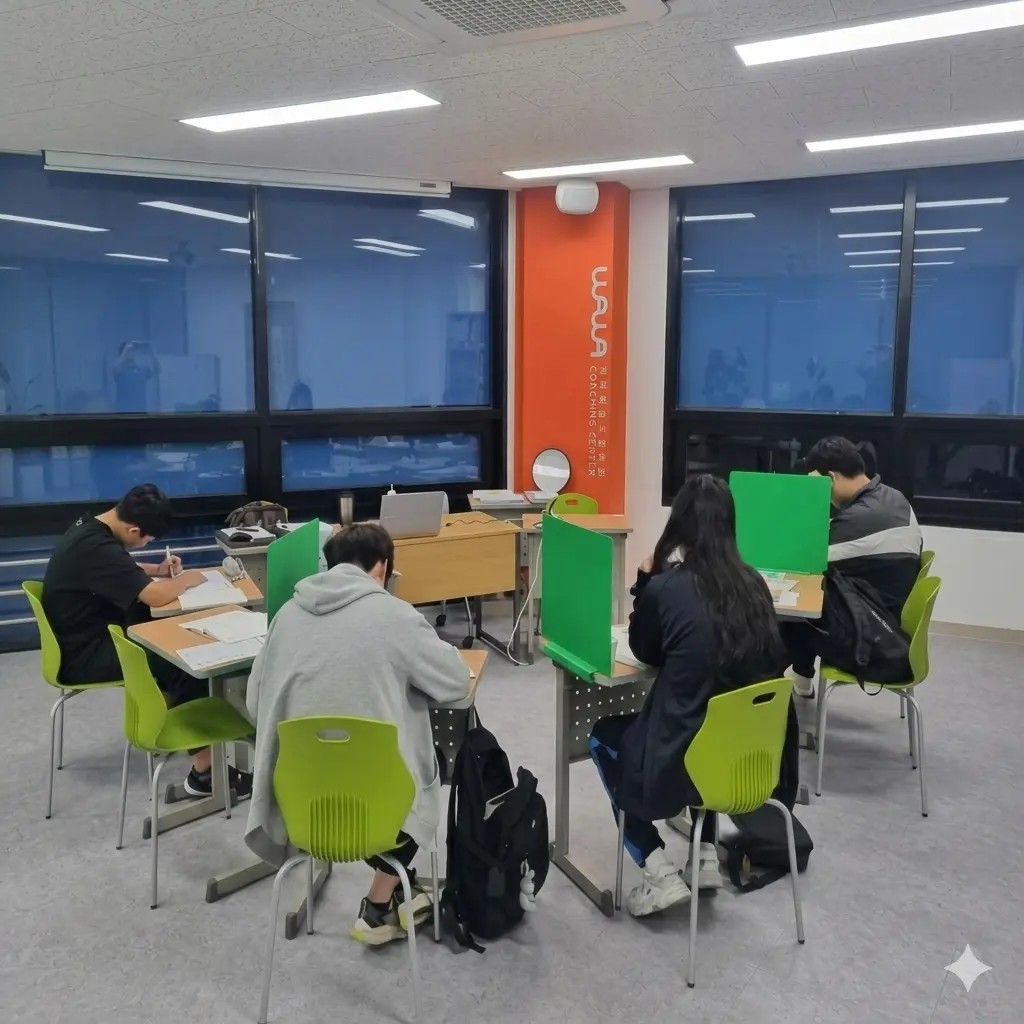 와와학습코칭센터에서 학생들이 초중고 내신대비와 자기주도학습을 진행하는 학습공간 모습